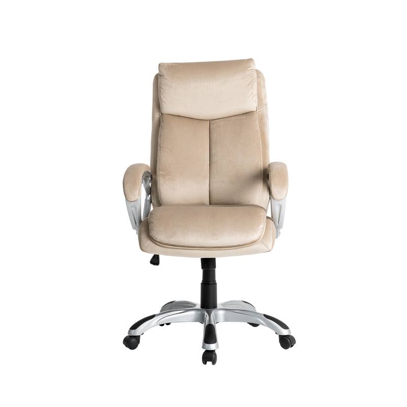 Glitzhome Beige Velvet High Back Adjustable Swivel Ergonomic Desk Office Chair