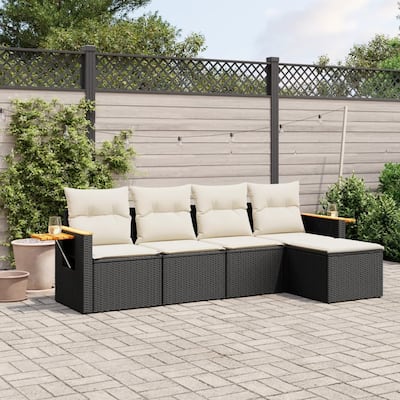 vidaXL Patio Sofa Set with Cushions Outdoor Conversation Furniture Poly Rattan - 21.7 x 21.7 x 14.6 in