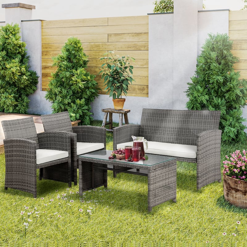 Futzca 4 Pieces Outdoor Patio Furniture Sets Conversation Sets Rattan Chair