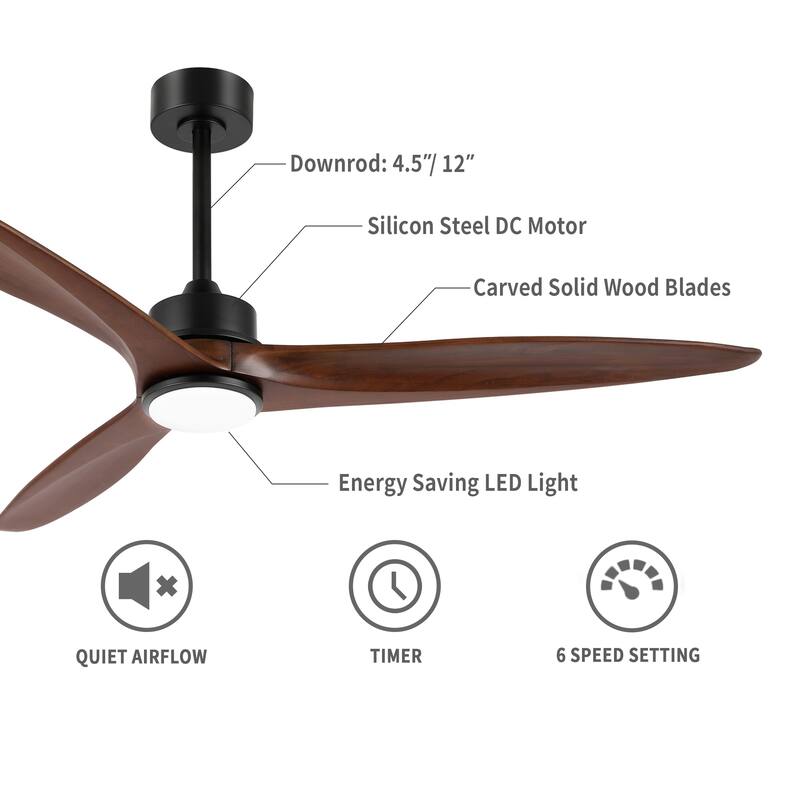GetLedel 52-in Solid Wood Propeller LED Ceiling Fan with Remote and Light