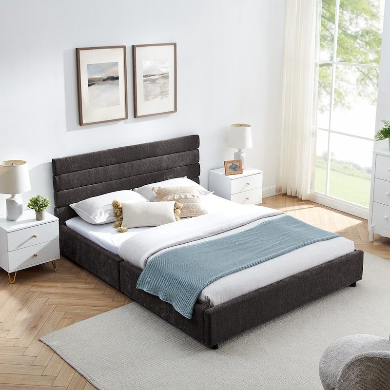 Modern Platform Bed Queen Size Upholstered Bed Frame