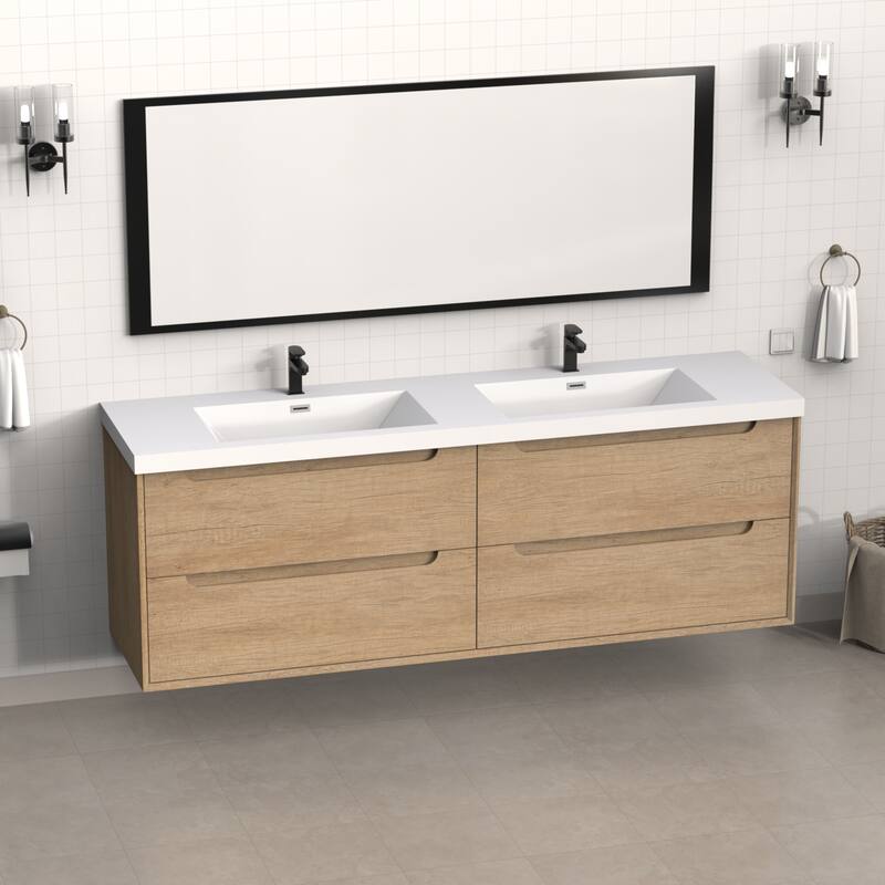 72" in. W x 26" in. D Integrated Resin Bathroom Rectangular Dual Sink Vanity Top One-Piece Design