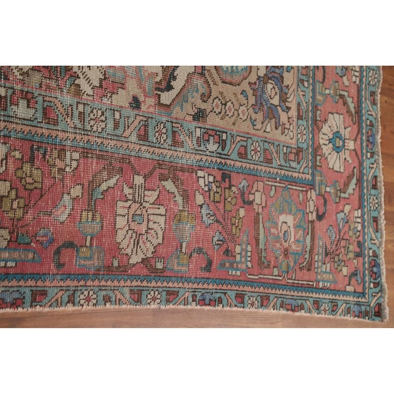 Brown Distressed Tabriz Persian Antique Area Rug Handmade Wool Carpet - 9'2" x 12'10"