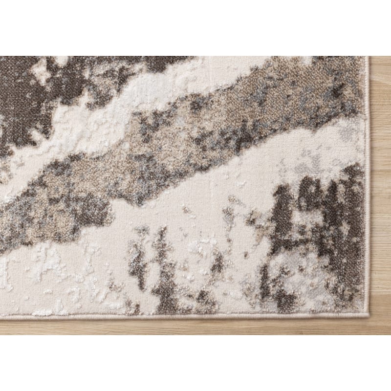 Grey Cream Beige Abstract Marble Pattern Area Rug, 5'3" x 7'7"