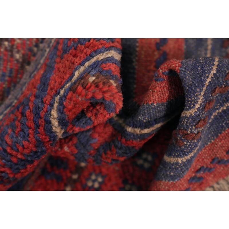 Hand Knotted Oriental 100% Wool Carpet Traditional Tribal Navy Blue & Blues Balouch Runner Rug - 8' 1'' X 2' 0''