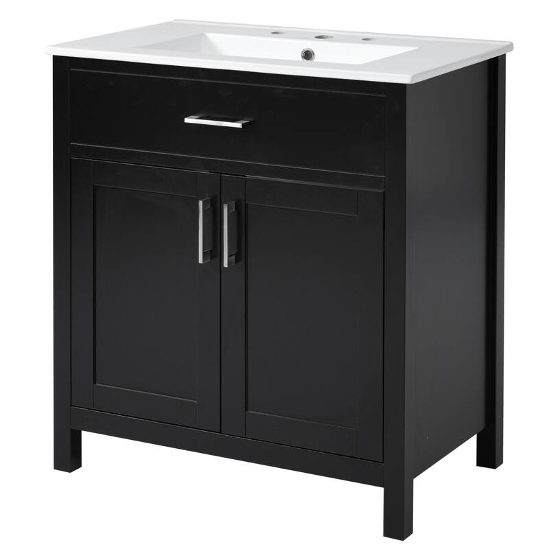 30-Inch Minimalist 2-Door Bathroom Vanity with Ceramic Sink, Bathroom Storage Cabinet with Hidden Drawer