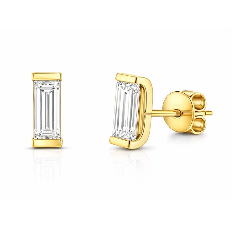 Auriya 14k Gold Lab Grown Baguette Diamond Stud Earrings 0.10 to 0.80 ct. tw. Push-Back (F-G VS) - White - Yellow - 0.2