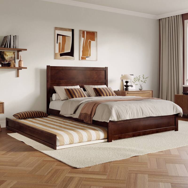 Aveline Wood Platform Bed with Matching Footboard & Trundle - Walnut - Queen