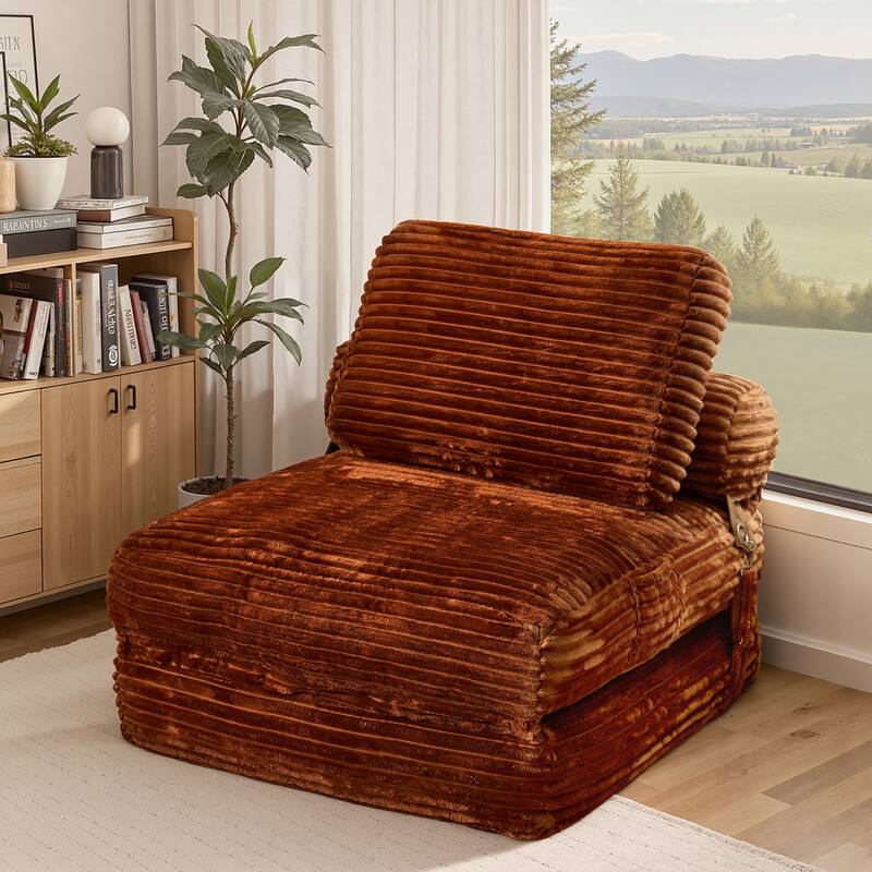 HOOOWOOO Modern Upholstery Fabric Folding Sofa Couch - Brown-Plush