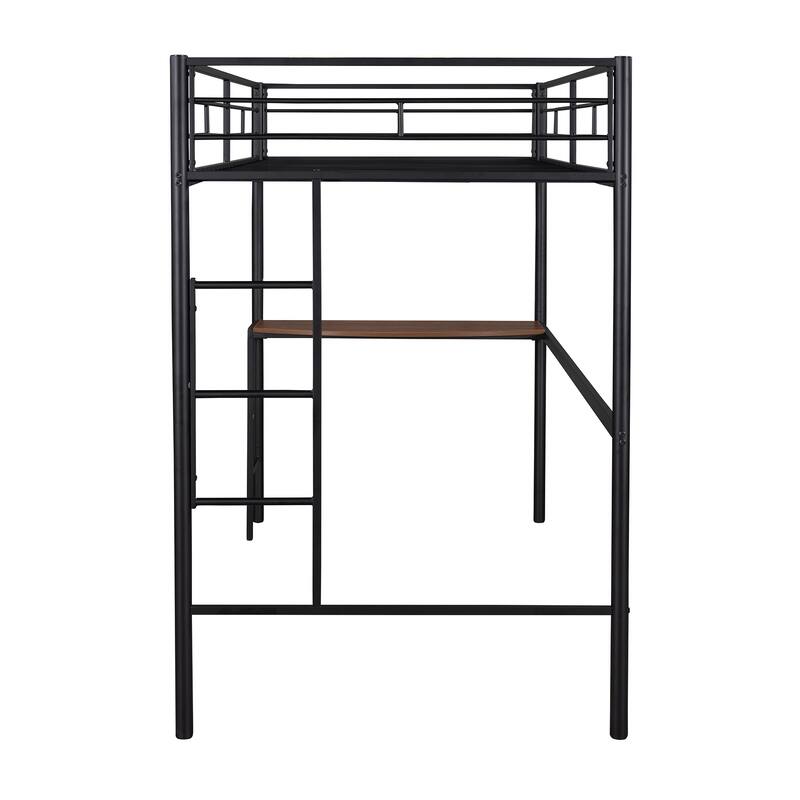 Industrial Twin Size Loft Bed with Curved Desk, Heavy-Duty Steel Bed Frame with Powder-coated Finish, Ladder and Guardrail