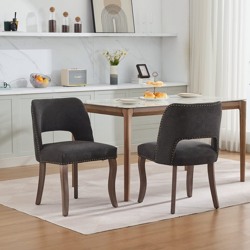 Roomfitters Upholstered Dining Chairs Set of 2, Fabric Kitchen Chairs with Curved Wood Legs