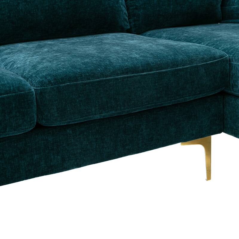 Living Room Chenille Fabric Sofa Sectional Sofa with Cushion Back, Pillow Top Arms, and Metal Legs