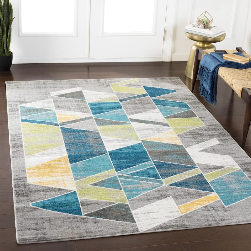 Livabliss Mid-Century Modern Rafetus Geometric Area Rug - 2' x 2'11" - Teal