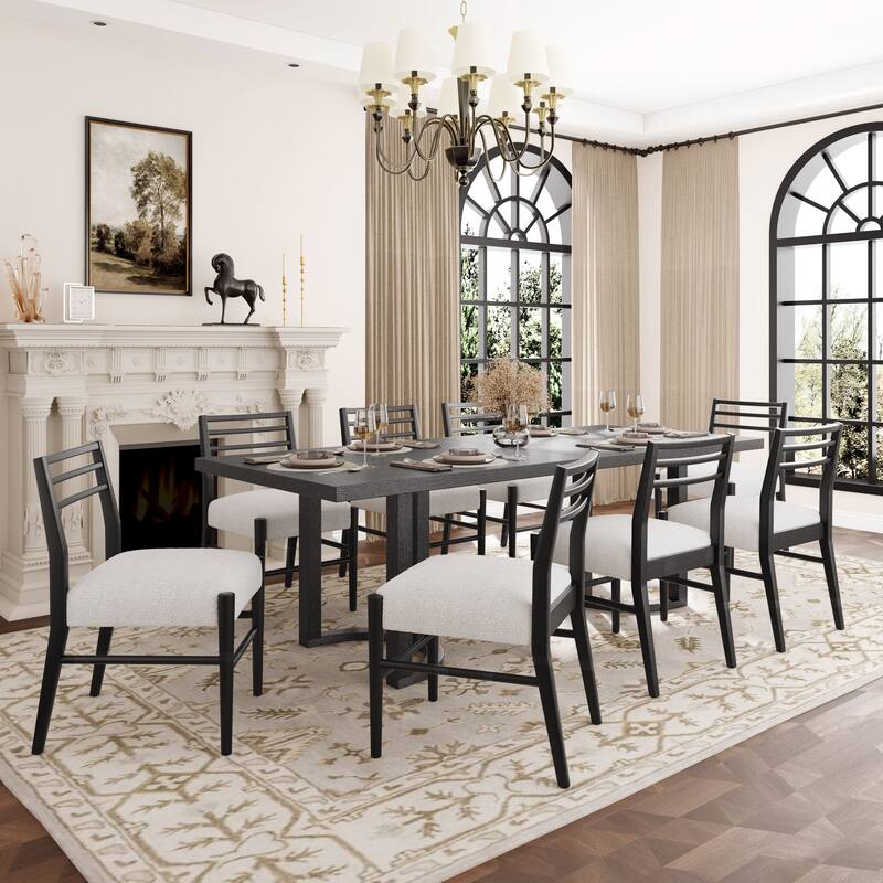Valenro Dining Set with Cushioned Seats, Ladder Back, Rubberwood by Christopher Knight Home - 9-Piece - Beige+Black