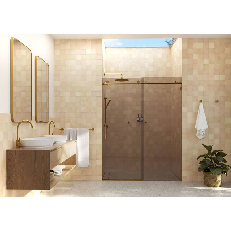 Glass Warehouse BTSLD-60 Equinox 78" High x 60" Wide Sliding Frameless - Satin Brass