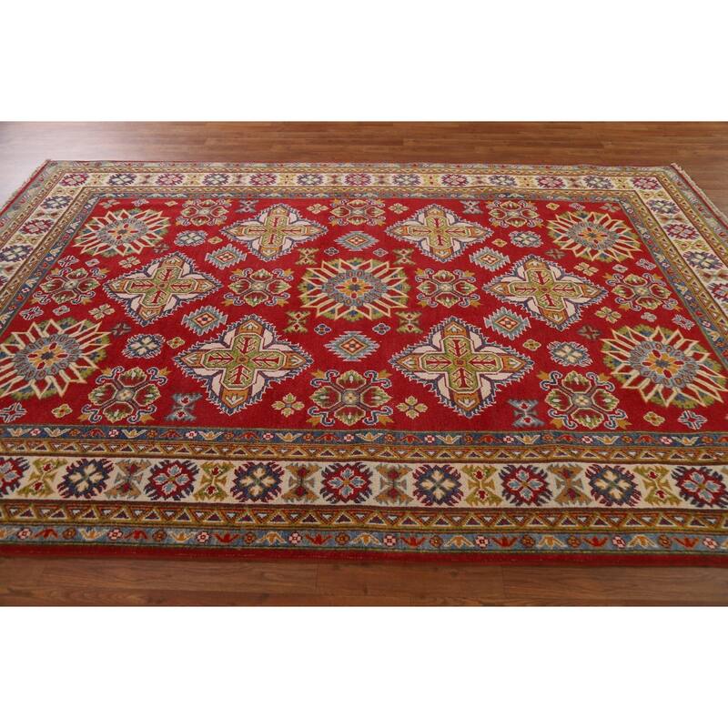 Traditional Geometric Red Kazak Oriental Wool Area Rug Hand-knotted - 6'7" x 9'9"