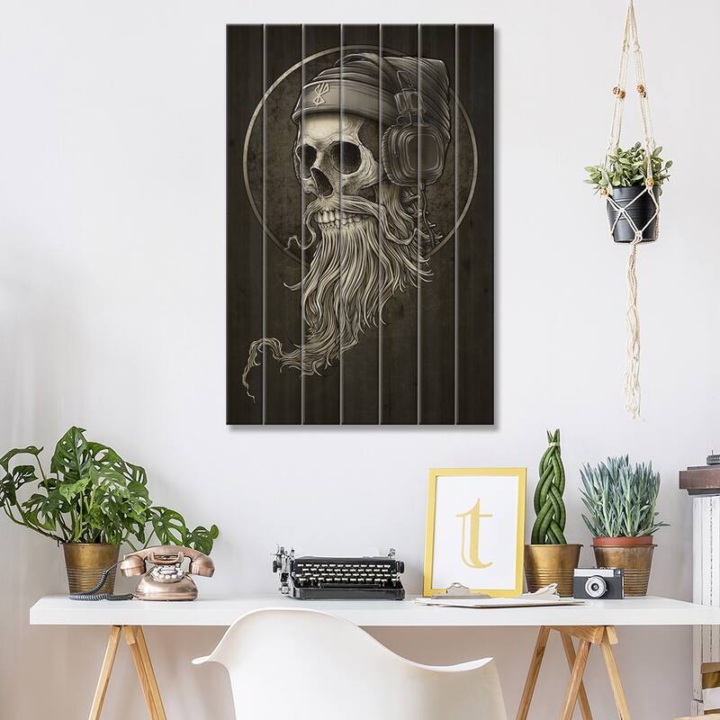 Skull Breard Headphone Print On Wood by Winya Sangsorn - Multi-Color