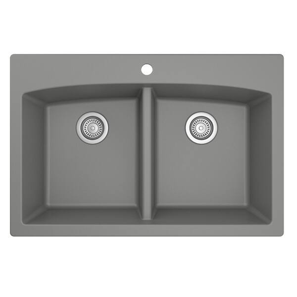 slide 7 of 63, Karran Drop-in Quartz 50/50 Double Bowl Kitchen Sink Grey