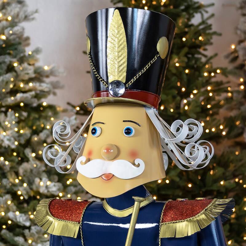Iron Christmas Blue Nutcracker "Harold" Holding Trumpet - 16.9"x15"x59"