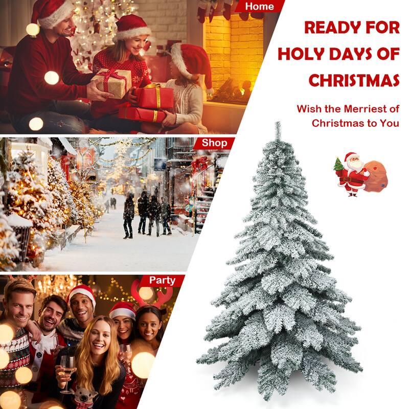 Gymax 7.5ft Artificial Christmas Tree Snow Flocked Hinged Pine Tree w/ - See Details