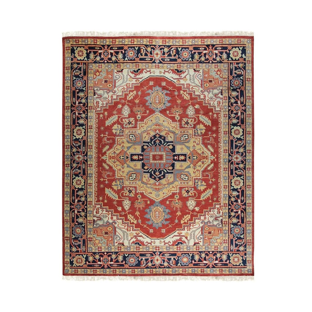 Hand-Knotted Wool Heriz/Serapi Design Bakhshish Rug, 8' x 10', Red Area Rug, Luxurious Handcrafted Soft Rug - L