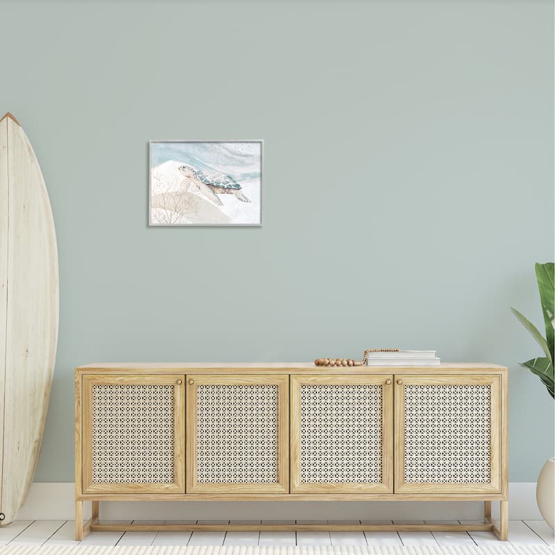Stupell Pleasant Sea Turtle Drifting Ocean Bubble Waves Framed Wall Art, Design by Patricia Pinto
