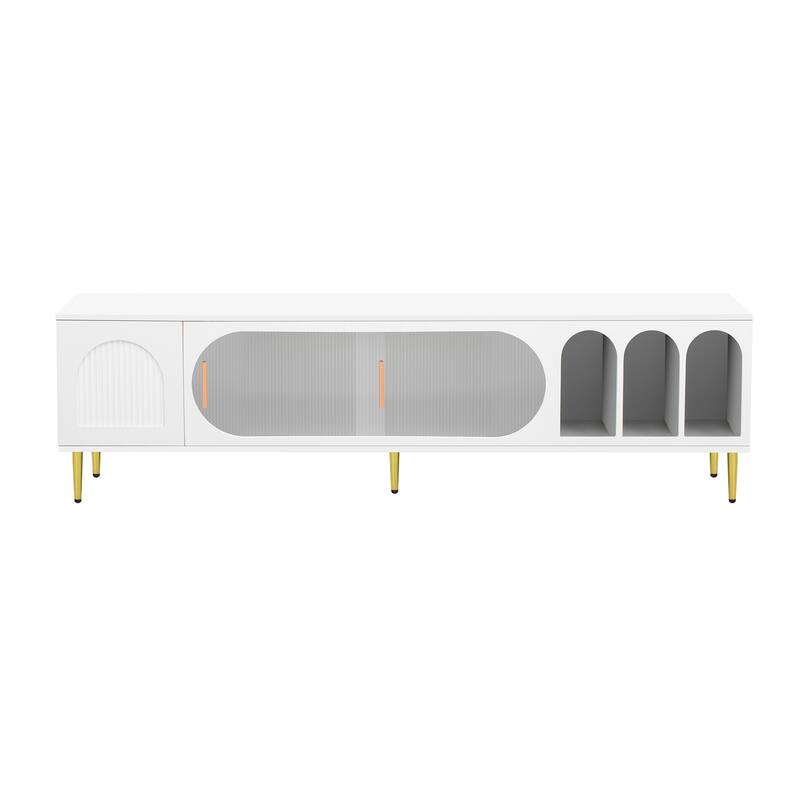 Modern TV Stand for 70+ Inch TV, Entertainment Center TV Media Console Table, with 3 Shelves and 2 Cabinets, sliding door
