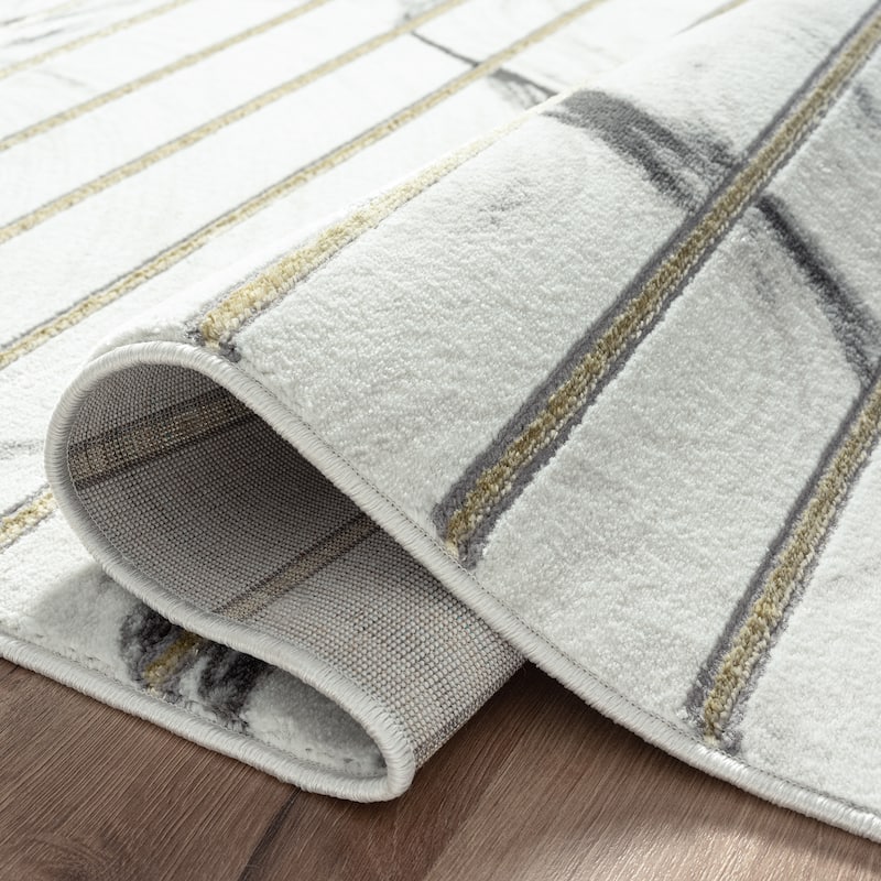 Abani Luna Contemporary White Swirl Indoor Area Rug