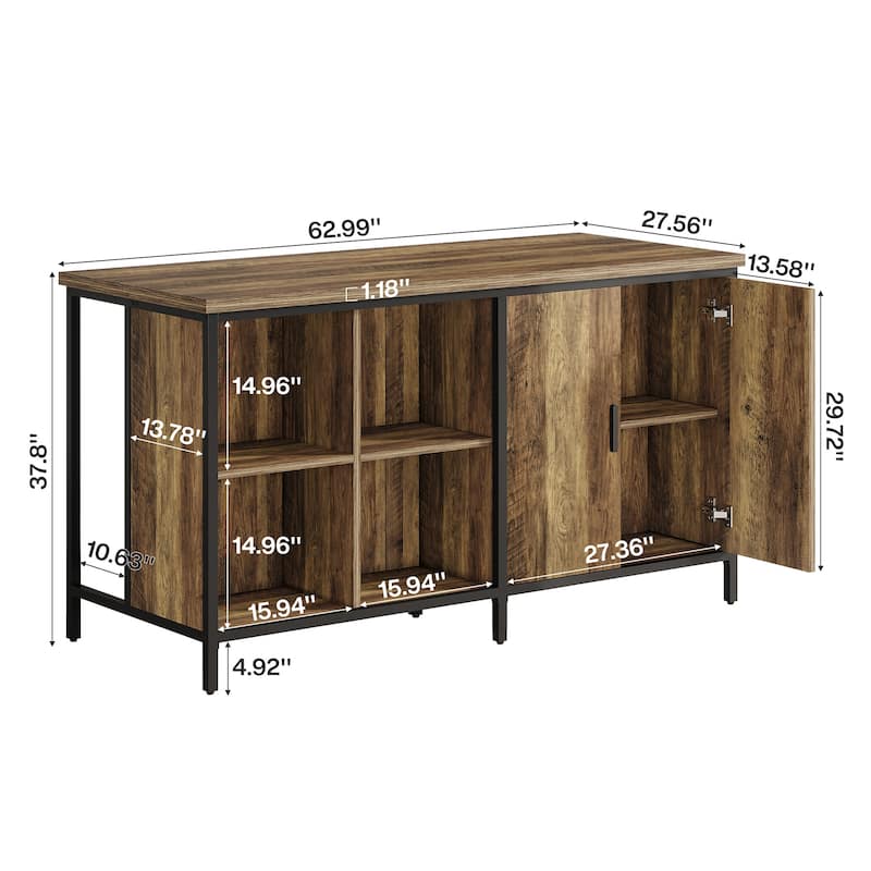 Industrial Bar Table 63 Inch, 2-Tier Storage Shelves, Rustic Wood Metal Frame for Kitchen Pub Living Room