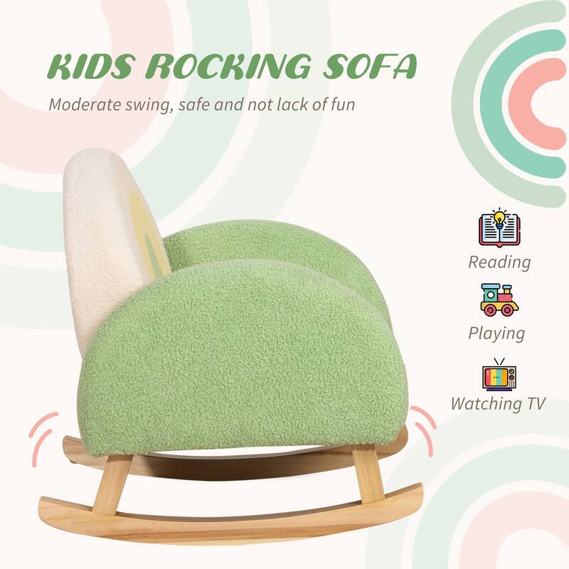 Qaba Kids Sofa, Rocking Toddler Sofa Chair with Solid Wooden Frame, Faux Lamb Fleece Fabric