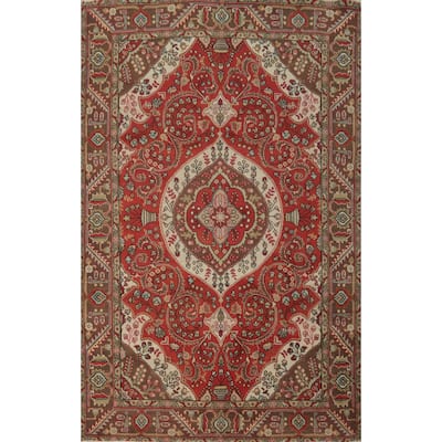 Hand Knotted Oriental 100% Wool Carpet Traditional Floral Oranges & Rust Tabriz Area Rug - 9' 1'' X 6' 4''