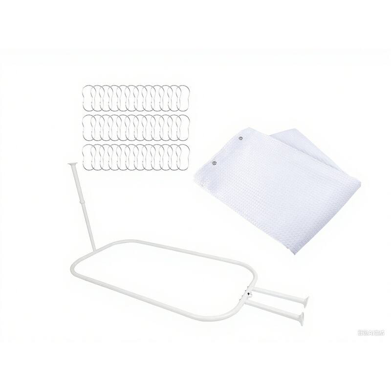 Utopia Alley Rustproof Wall Mounted Aluminum Hoop Shower Rod with white Shower Curtain, 45.7x22"