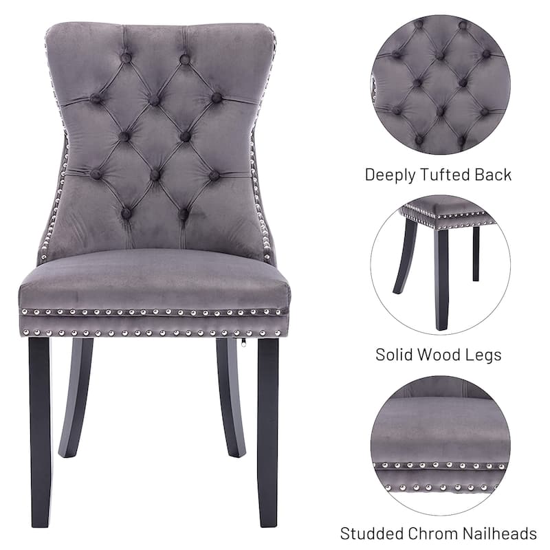 Dining Chairs Set of 6,Tufted Dining Room Chairs with Nailhead Ring Pull Trim, Upholstered Dining Chairs with Solid Wood Legs