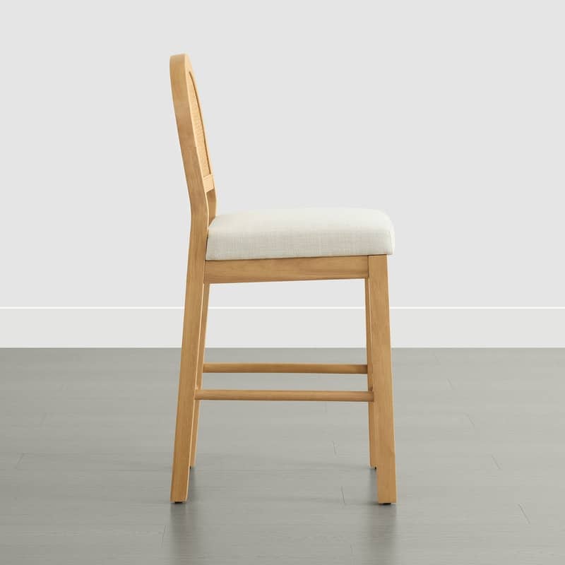 Spruce & Spring Esme Boho Upholstered Rattan Counter Bar Stool with Wood Frame