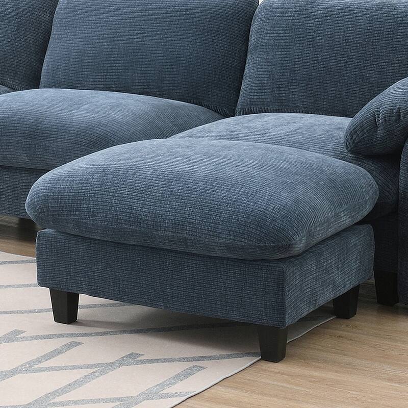 Striped Chenille Modular Sectional Sofa Set with Movable Ottoman, Phone Holder, Dual-Port Charging, 2 Side Storage Pockets