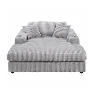 Corduroy Fabric Upholstered Chaise with 2 Cup Holders