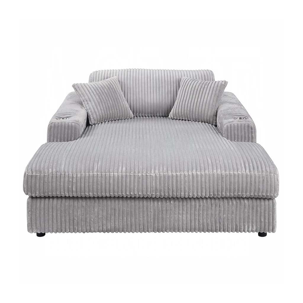 Corduroy Fabric Upholstered Chaise with 2 Cup Holders