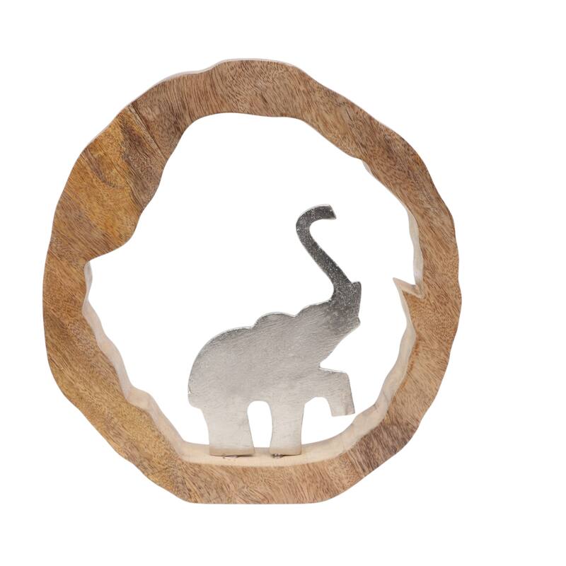 Decorative Figurine on Round Wooden Stand Sculpture