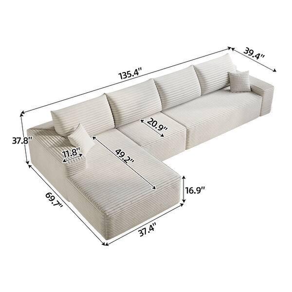 135 Cloud Sectional Couch L Shape Chaise Modern Modular Sofa Deep Seat ...