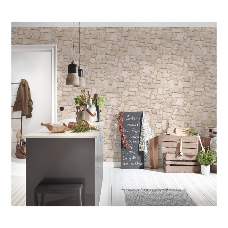 AS Creation Morris Beige Natural Stone Wallpaper - 20.9 x 396 x 0.025