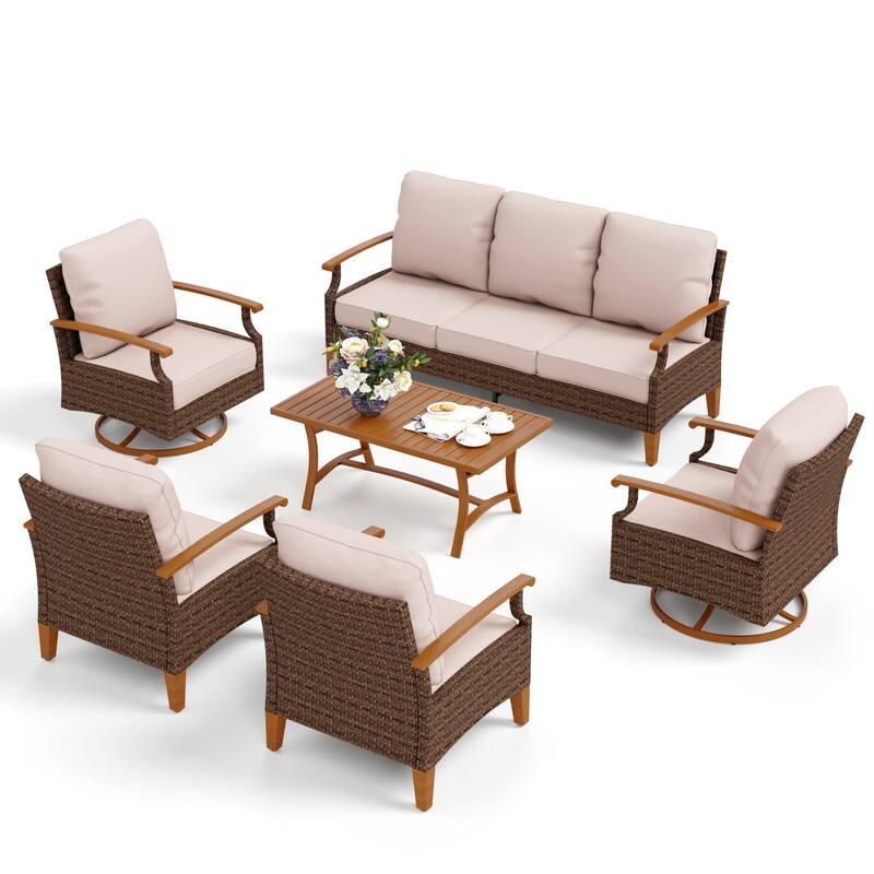 6/9-piece Patio Rattan Wicker Patio Furniture Set Swivel Rocking Chair Conversation Set