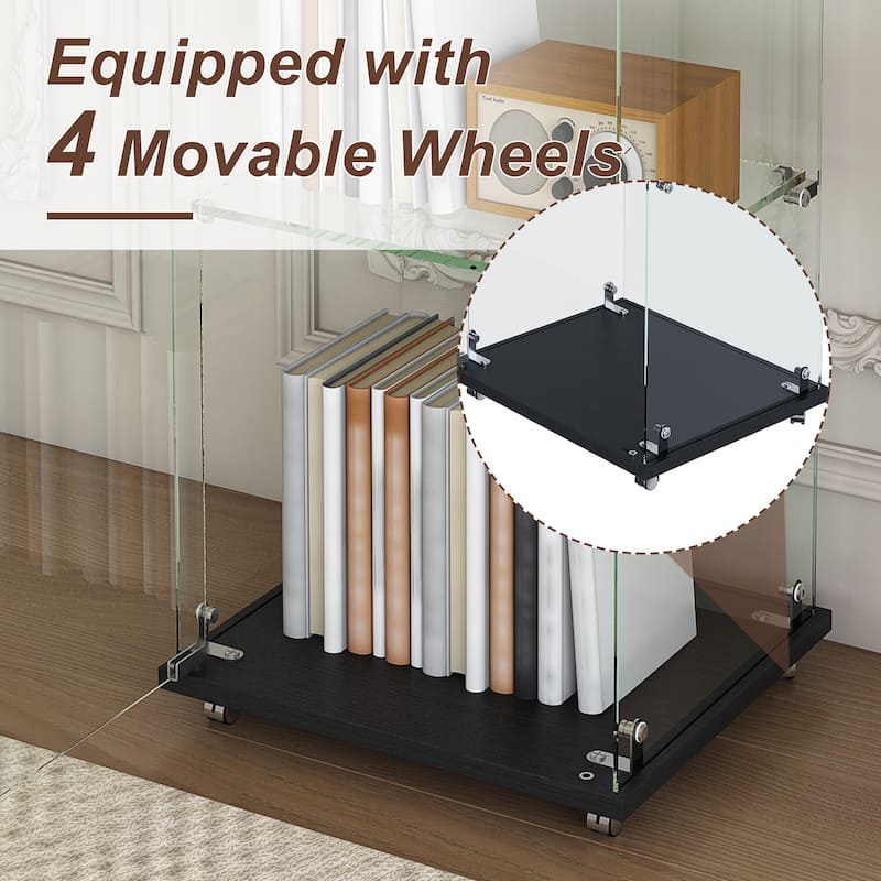 4-Tier Tempered Glass Display Case with 5 Dynamic LED Modes, Single Door Bookshelf Cabinet for Collectibles Home Office Decor