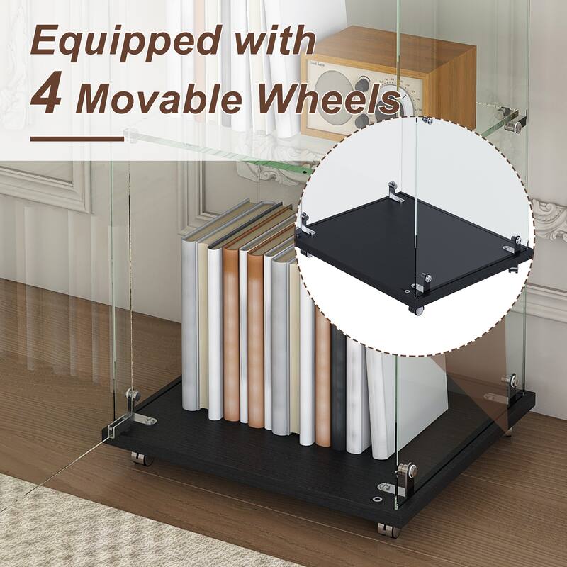 Roomfitters Glass Display Cabinet with Lighting, 4 Tier Curio Case for Collectibles, Floor Standing Showcase, Black