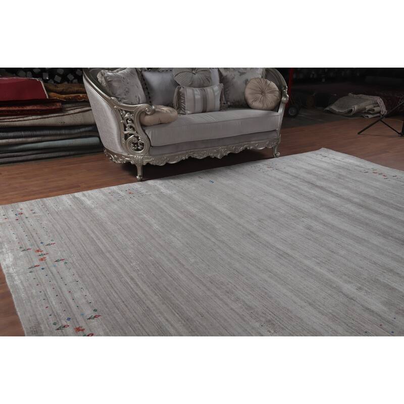 Hand Knotted Oriental 100% Wool Carpet Tribal Tribal Greys & Charcoal Gabbeh Area Rug - 12' 2'' X 9' 1''