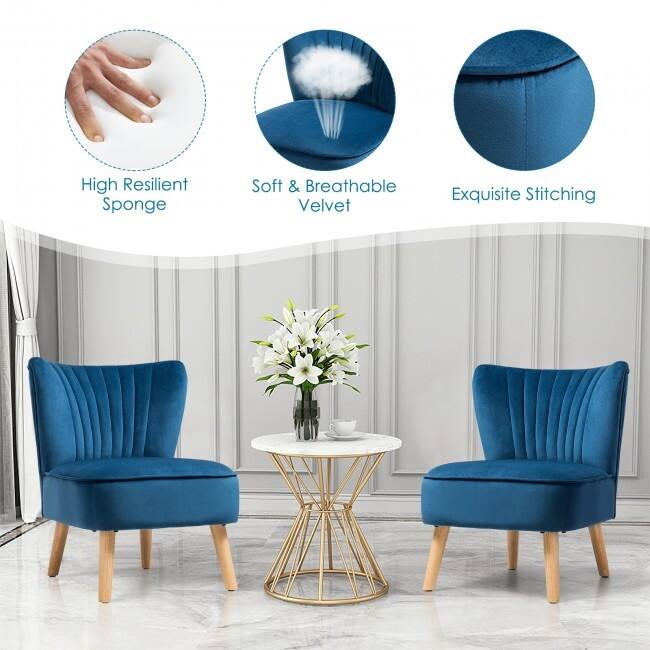 Armless Accent Chair Modern Velvet Leisure Chair - 21.5" x 27" x 28.5" (L x W x H)