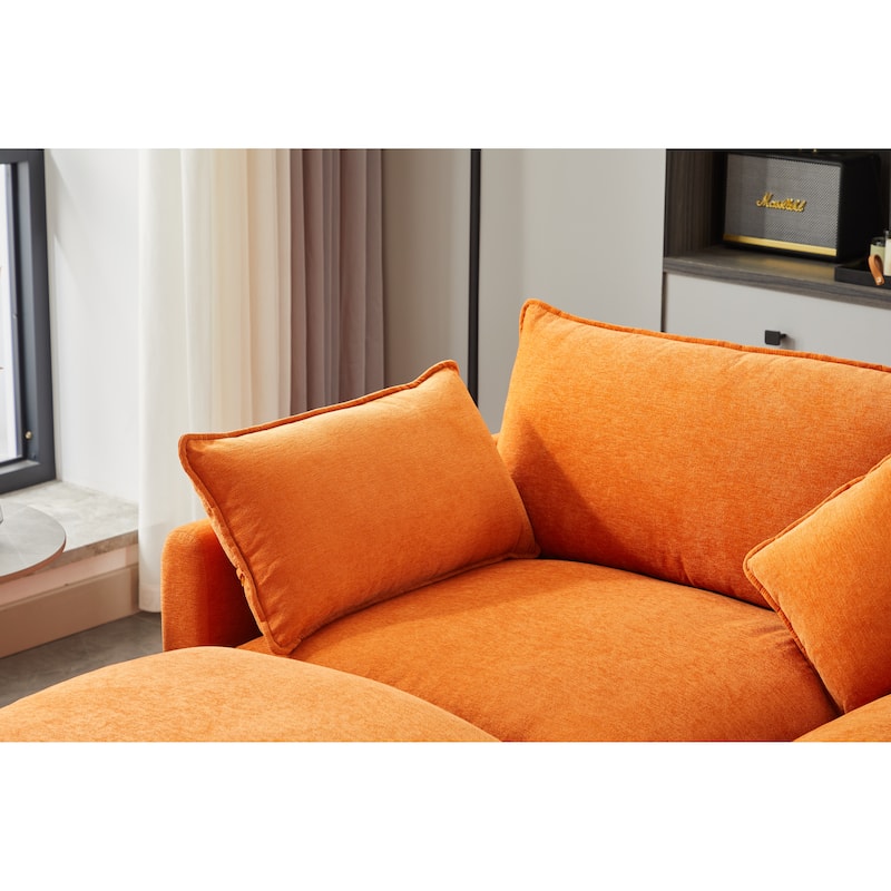 Minimalist Chenille Modular Sectional Sofa, 3-Seater L-Shaped Couch with Movable Ottoman, Upholstered Sofa for Living Room