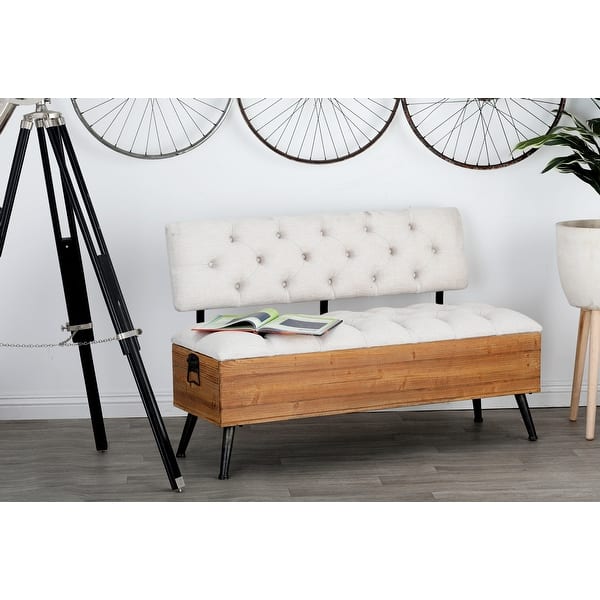 slide 1 of 17, White Wood and Metal Tufted Contemporary Industrial Storage Bench
