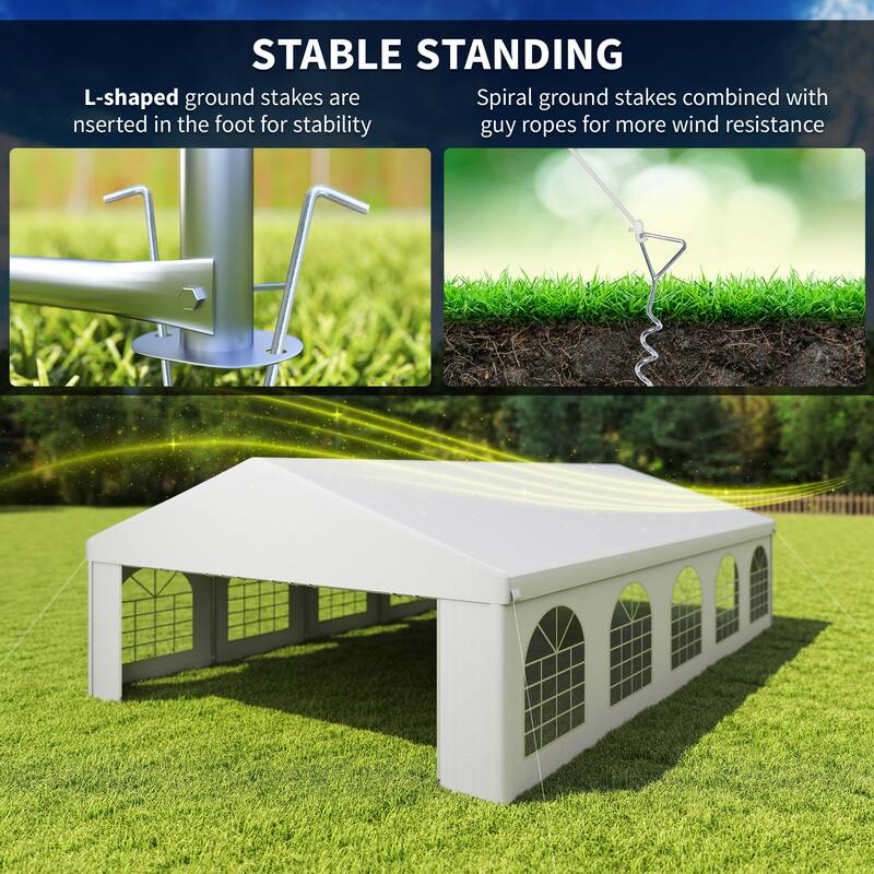 Outsunny 20' x 32' Heavy Duty Party Tent, Large Canopy Tent w/ Removable Protective Sidewalls