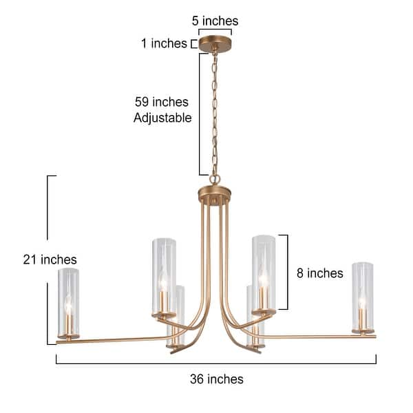 Mid-century Modern Gold 6-light 36-in Wide Glass Chandelier For Dining 