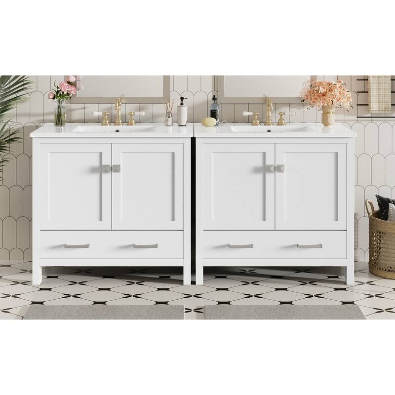 72"Bathroom Vanity with Sink, Soft-Close Doors, Double Storage Shelves & Divided Drawer -Bathroom Cabinet with Ample Storage